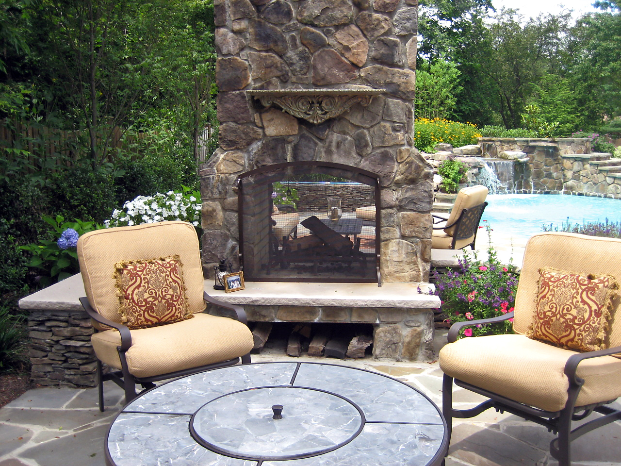 double sided outdoor fireplace