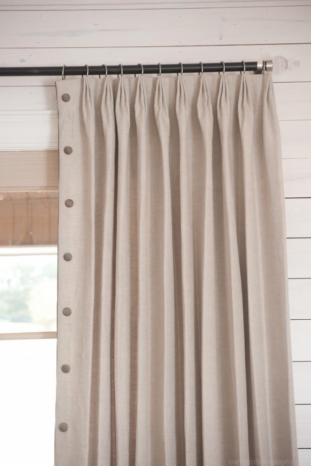 Neutral Curtain on Black Curtain Rod, Dots Down Side