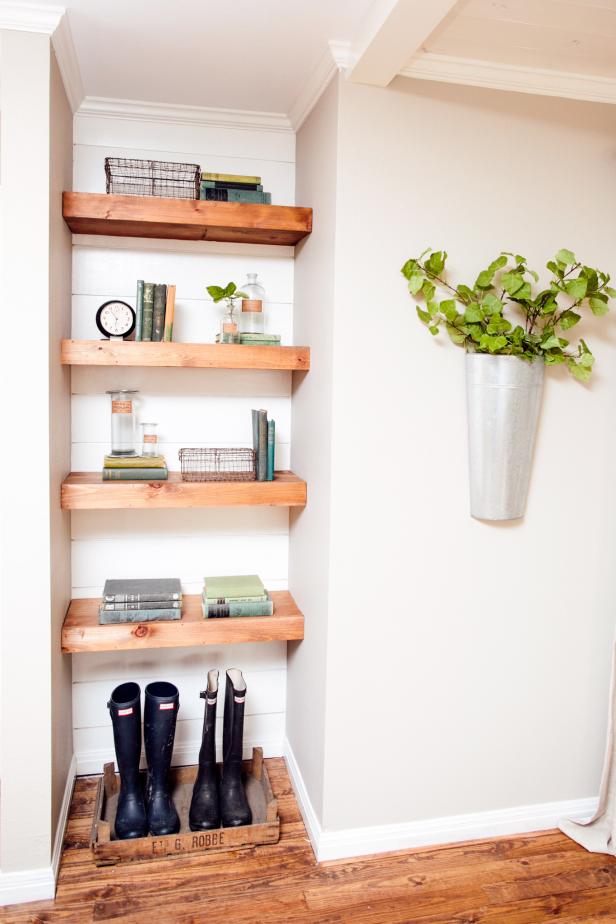 Living Room, Detail Custom Shelves