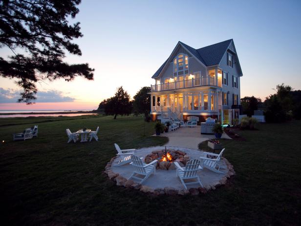 Stone Fire Pit with Adirondack Chairs Stone Fire Pit with Adirondack Chairs