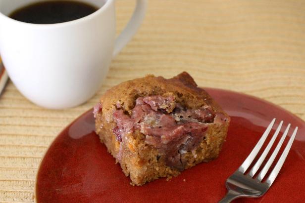Sweet potatoes and tart cranberry sauce come together in an easy-to-make coffee cake. Sweet potatoes and tart cranberry sauce come together in an easy-to-make coffee cake.