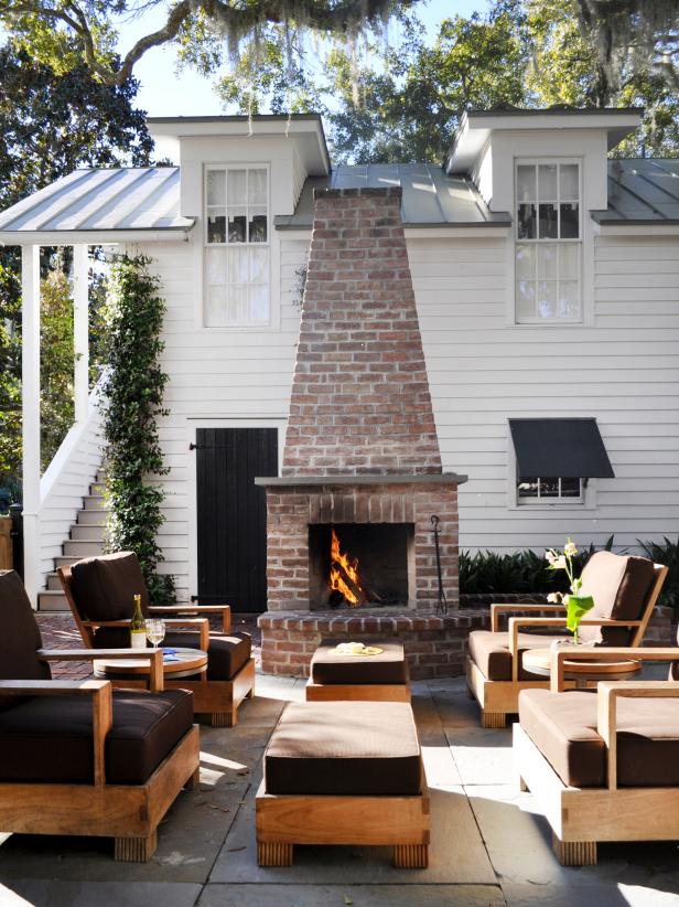 Brick Fireplace in Outdoor Seating Area Brick Fireplace in Outdoor Seating Area