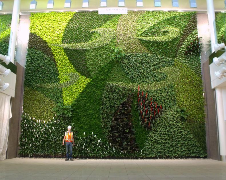 Corporate offices, shopping malls and medical centers are beginning to utilize green walls in ways that introduce both nature and a sense of serenity into environments that might seem more antiseptic without them. This installation at the Edmonton International Airport gives you some idea of the scale of this project by Green Over Grey.&nbsp;