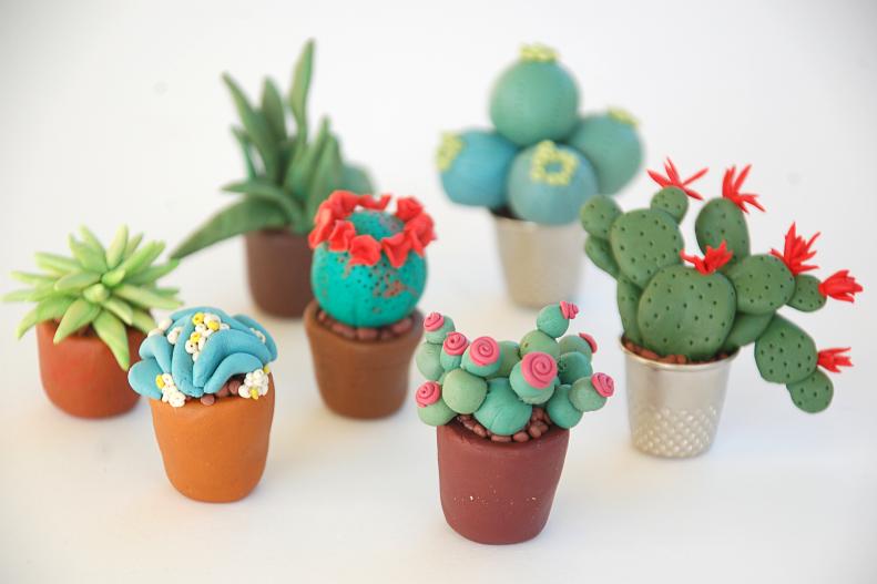 Miniature clay succulents are the perfect addition to kid's summer fun. They look great in a doll house or tree house, and they are simple to make. These tiny plants do require fine motor skills, so this project is ideal for kids 10 and up. When you run out of space in the doll house, these little plants make the perfect pop of color on a shelf in your full sized house too!