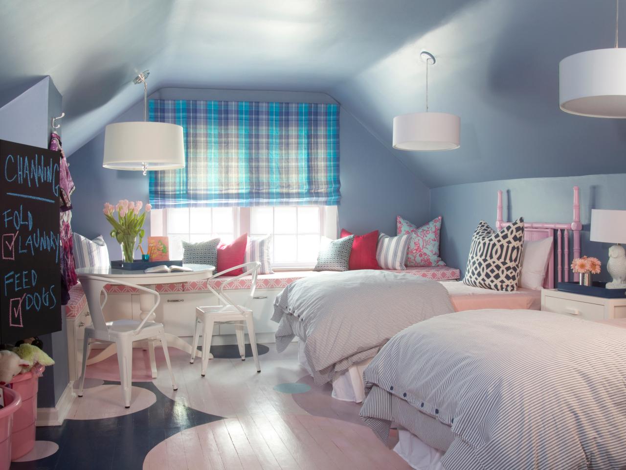 girls bedroom mixes playful with practical