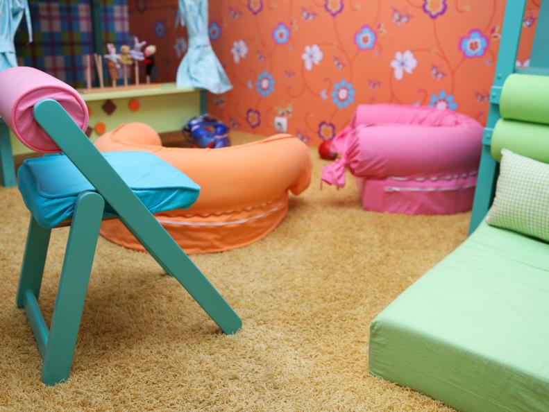 Bonus Room With Bright-Colored Furniture and Beige Carpet