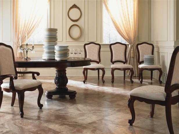 Traditional Neutral Dining Room With Marble Laminate Flooring Traditional Neutral Dining Room With Marble Laminate Flooring