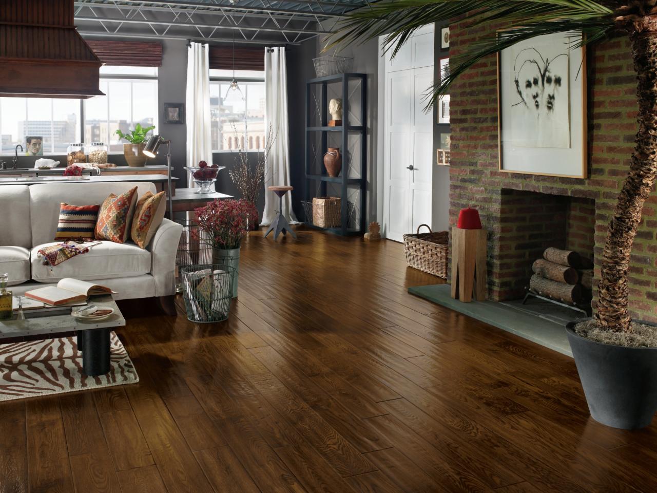 Living Room Wall Covered With Wood Flooring