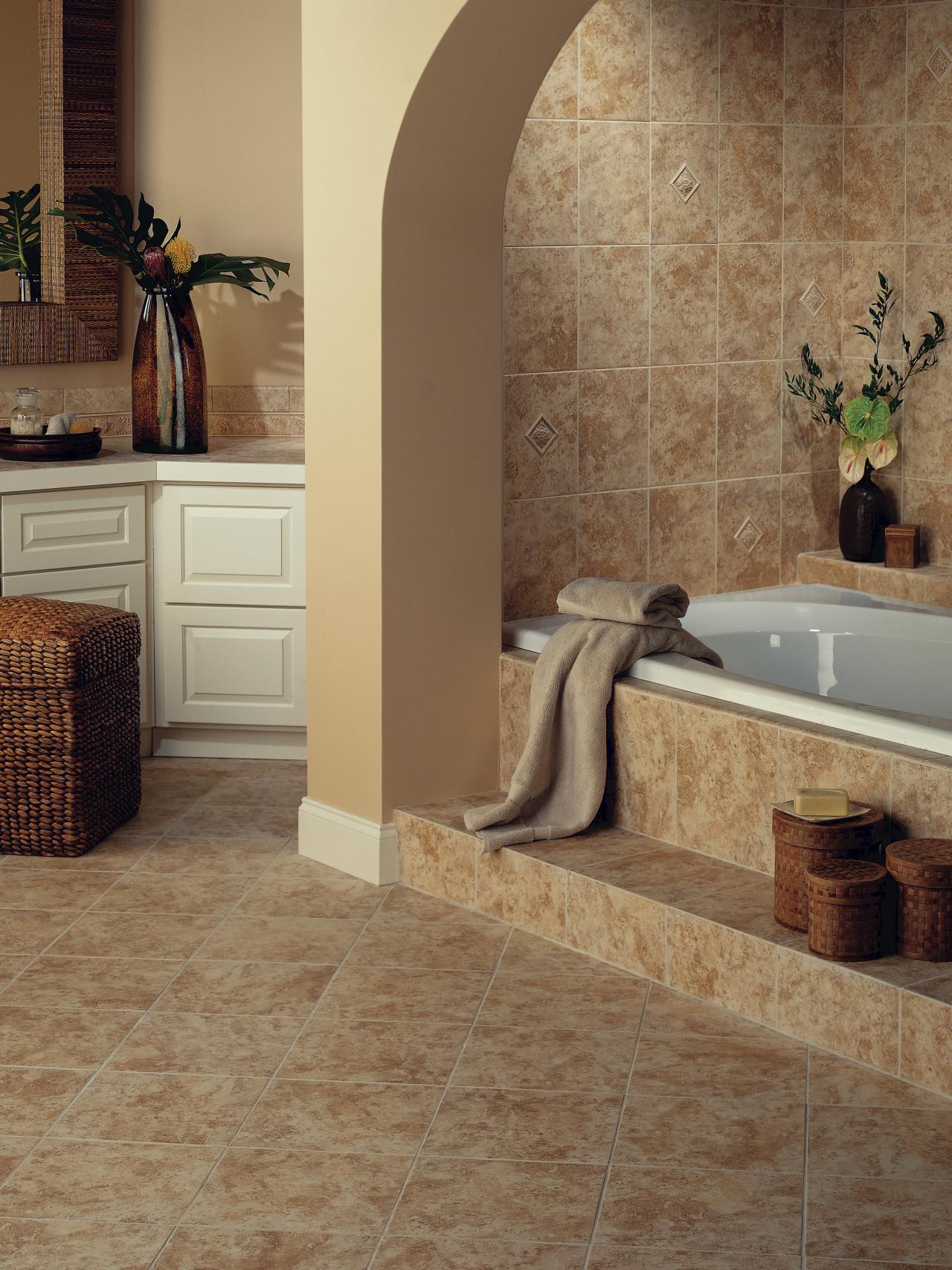 tile ceramic bathroom tiled floors hgtv floor tiles tub bath remodel colors master niche