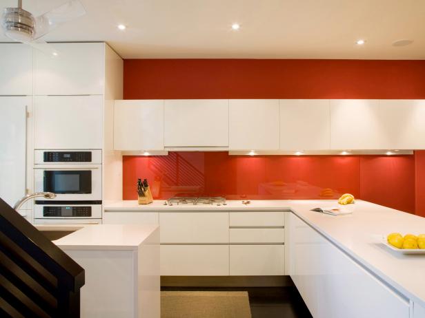 Modern Red Kitchen With Lacquered White Cabinets Modern Red Kitchen With Lacquered White Cabinets