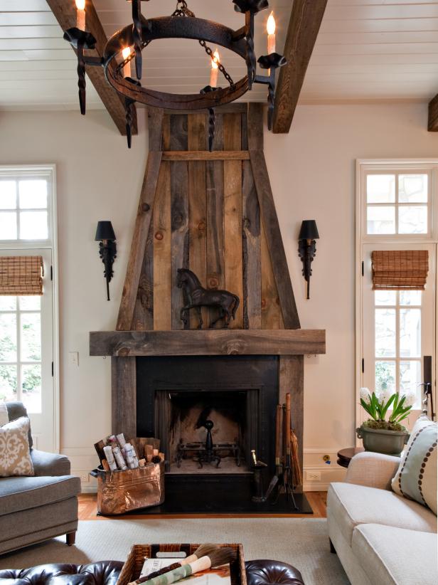White Transitional Living Room With Reclaimed-Wood ...