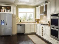 Neutral Cottage Kitchen With Dark Wood Floors