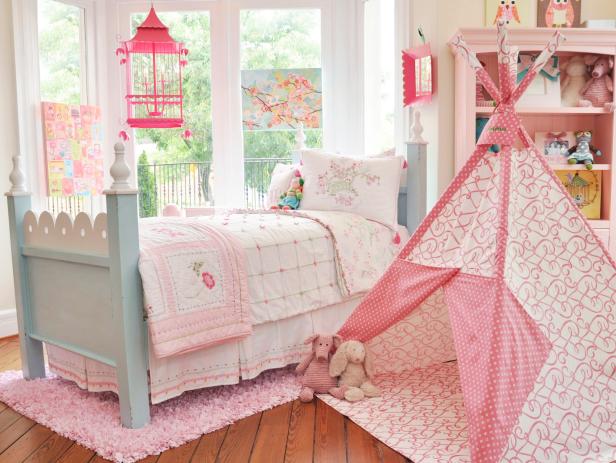 Pink Whimsical Girl's Room With Teepee Pink Whimsical Girl's Room With Teepee