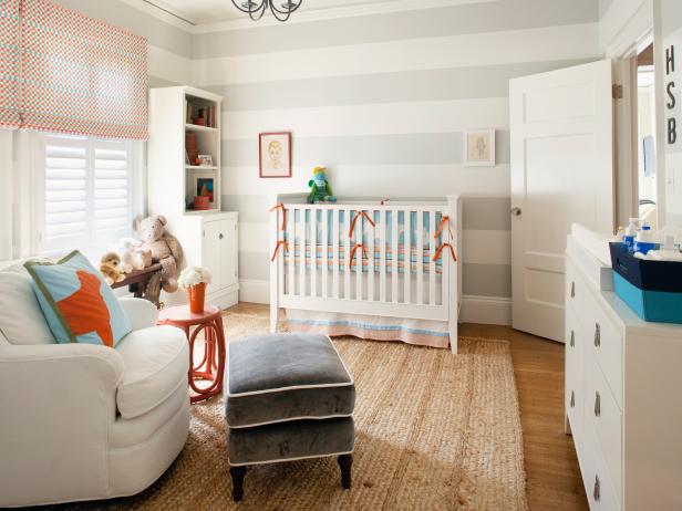 Contemporary Nursery with Gray and White Striped Walls Contemporary Nursery with Gray and White Striped Walls