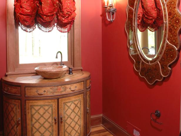 Traditional Red Bathroom With Vessel Sink Traditional Red Bathroom With Vessel Sink