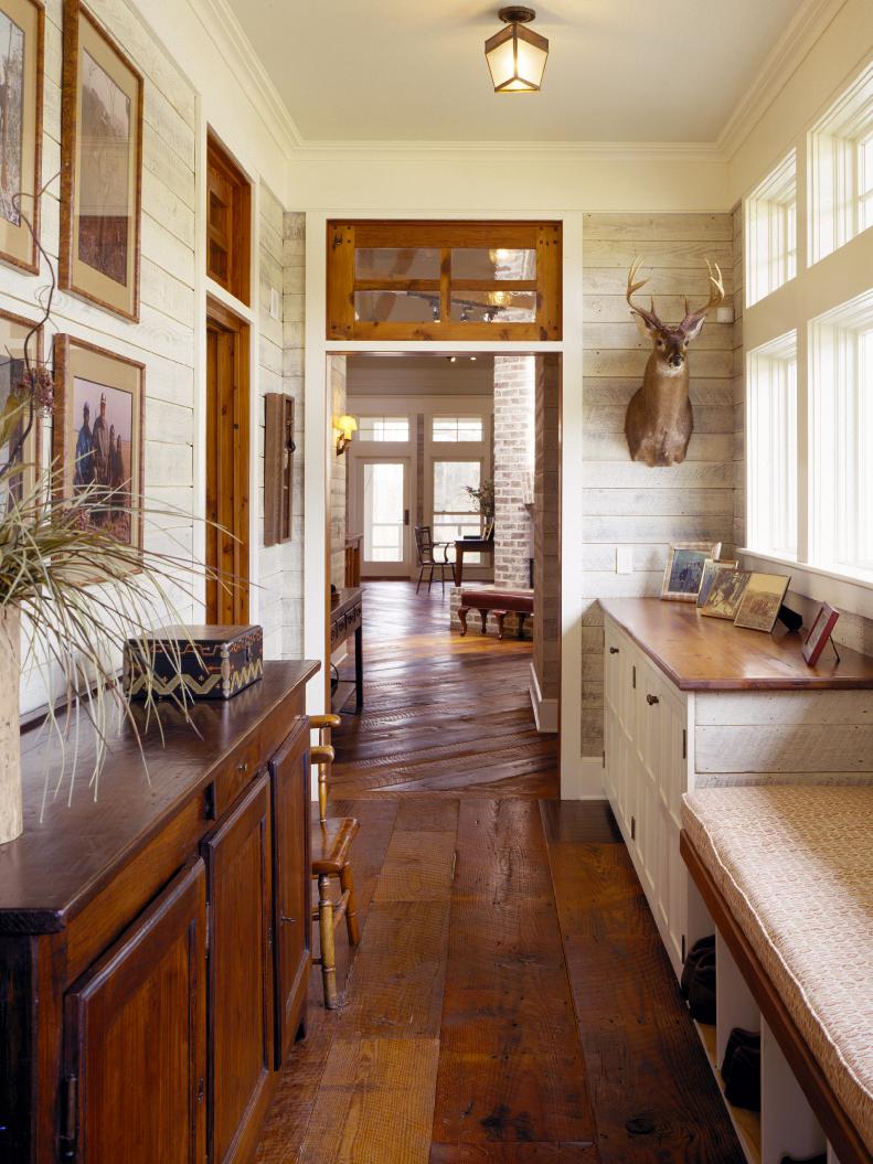 Rustic Cottage-Style Mudroom With Custom, Built-In Storage 
