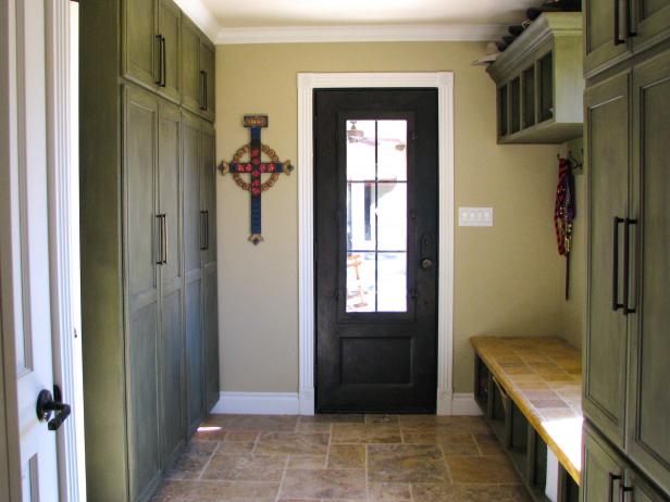 Rustic Mudroom With Green Cabinets Rustic Mudroom With Green Cabinets