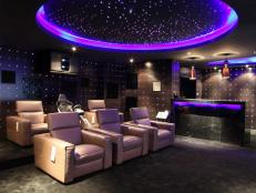 Sci-Fi inspired home theater, modern style interior with strong high-tech feeling.