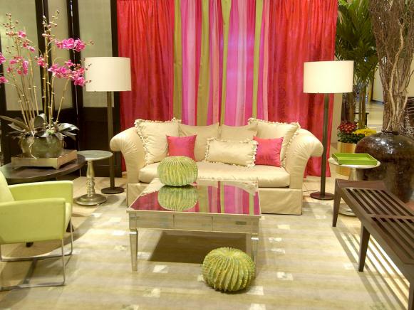 Neutral Living Room with Colorful Curtains Neutral Living Room with Colorful Curtains