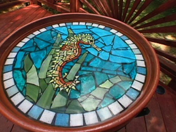 How to Make a Mosaic Seahorse Birdbath