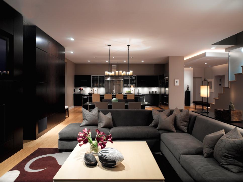 Contemporary Living Room With Gray Sectional