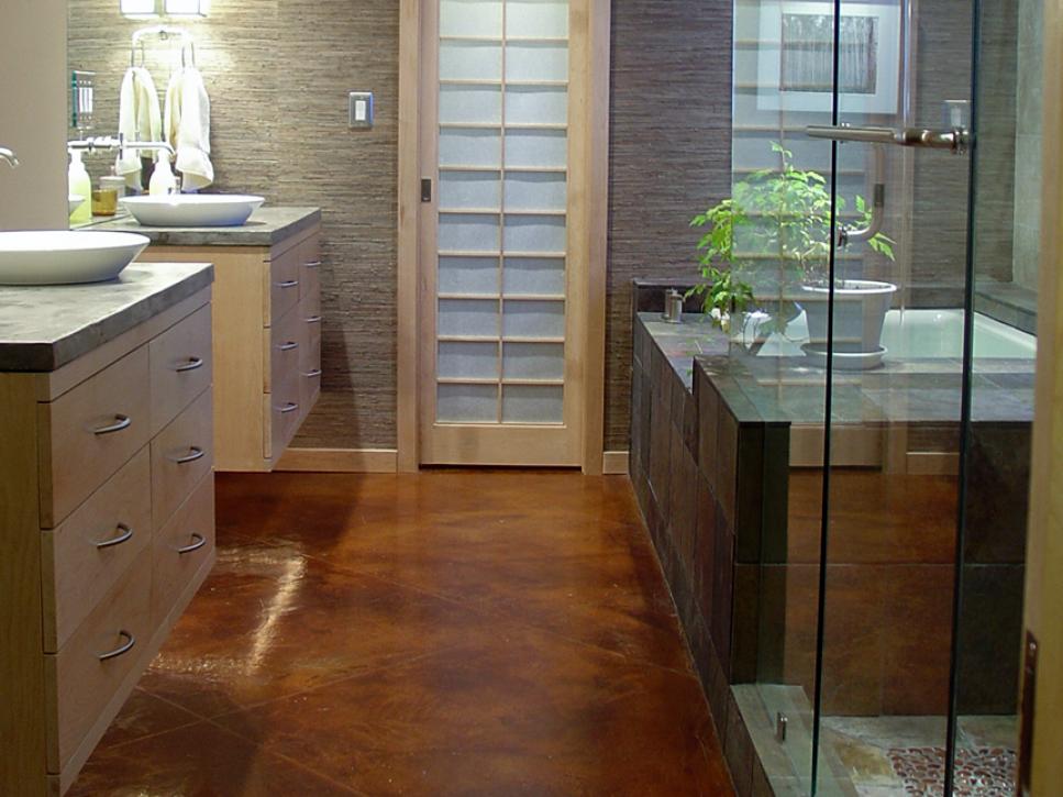 Gray Bathroom With Floating Vanities 