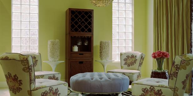 Green Eclectic Sitting Room With Zebra Rug Green Eclectic Sitting Room With Zebra Rug