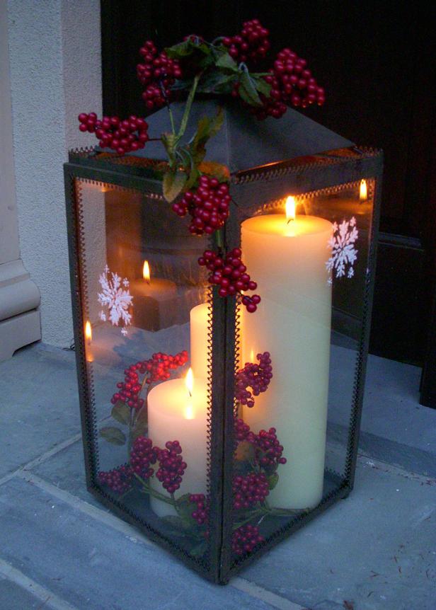 Metal Lantern With Red Berry Garland