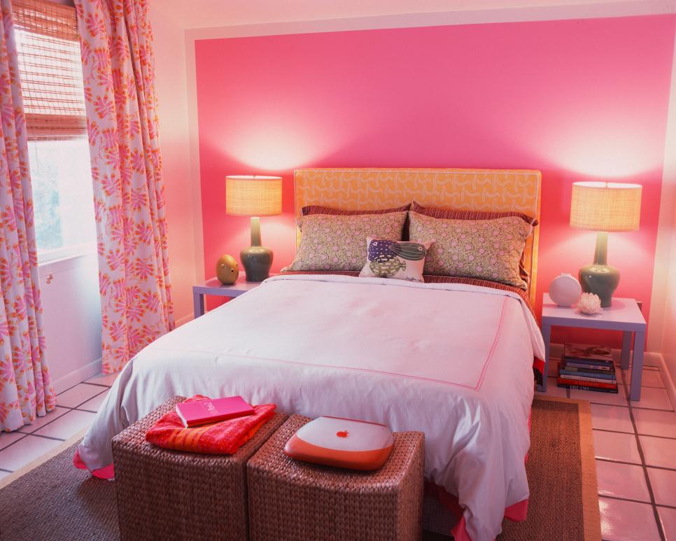 Girl's Bedroom With Bright Pink and Pastels