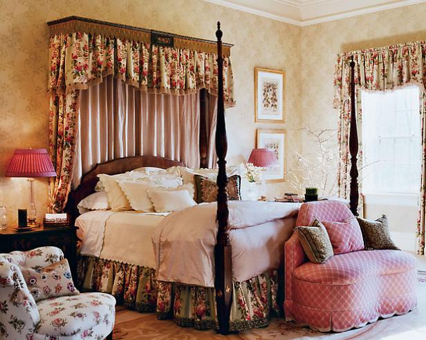 Floral Fabric Bed Crown in Country Bedroom Floral Fabric Bed Crown in Country Bedroom