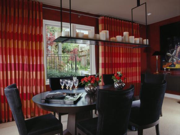 Red Dining Room With Black Table