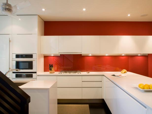Sleek Modern Kitchen With Red Accent Wall Sleek Modern Kitchen With Red Accent Wall