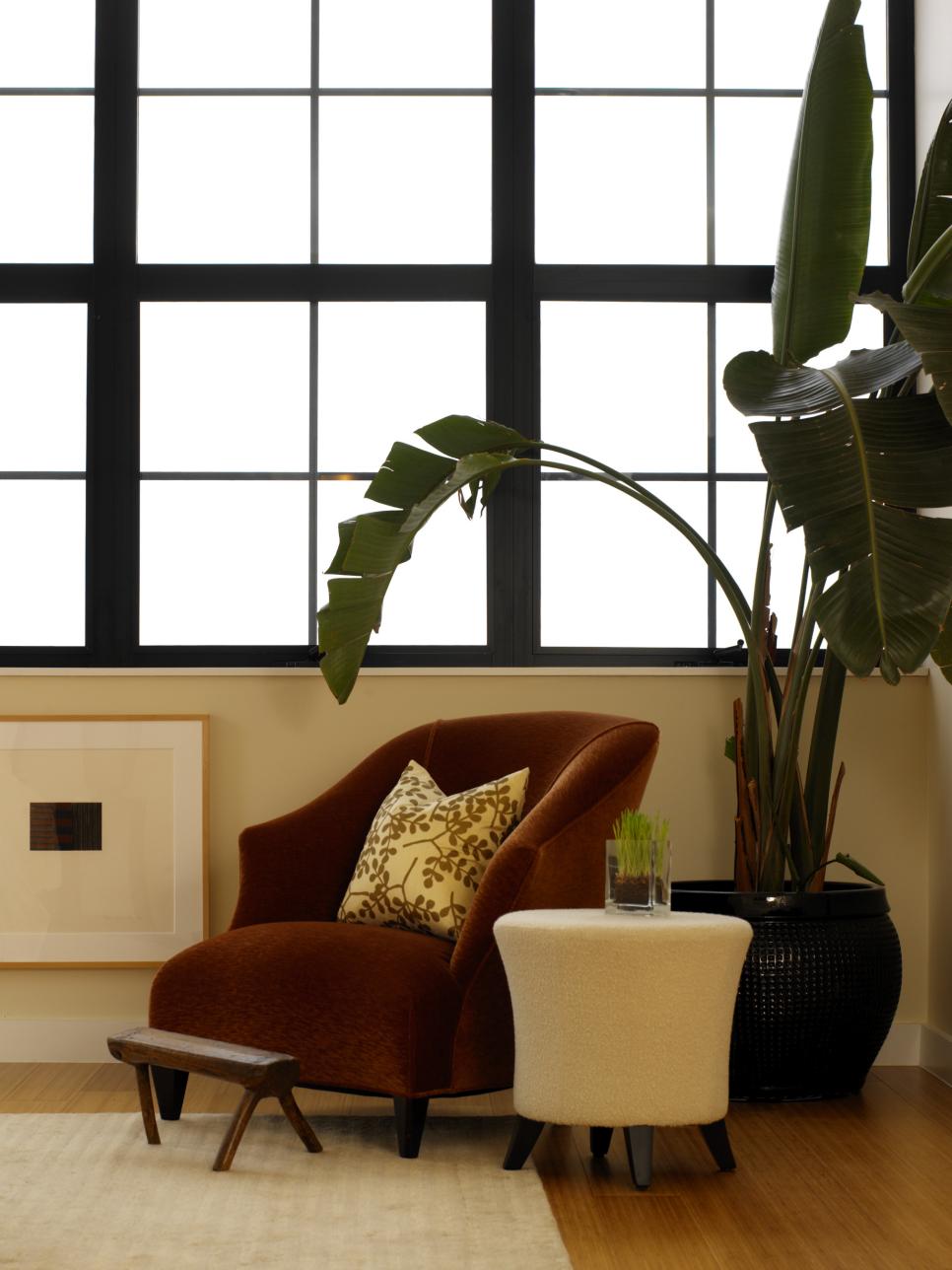 Bedroom Corner With Eye-Level Artwork Bedroom Sitting Area Low Hanging Art