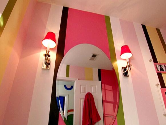 Multicolored Striped Wall With Oval Mirror Multicolored Striped Wall With Oval Mirror