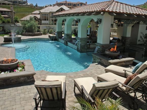 Mediterranean Backyard with Swimming Pool and Fire Pit Mediterranean Backyard with Swimming Pool and Fire Pit