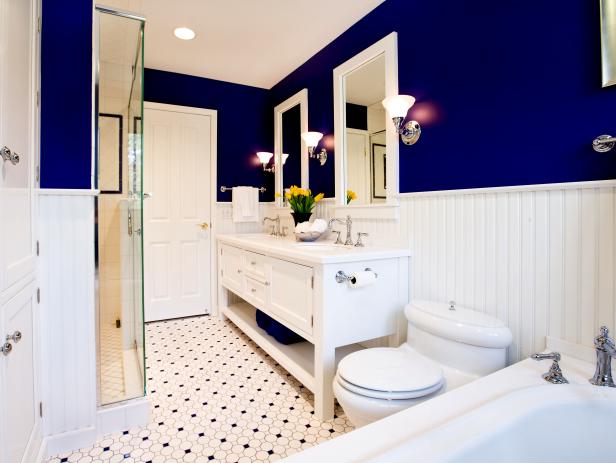 Colorful Bathroom Ideas Master Bath Comes Alive with Marine Blue Walls