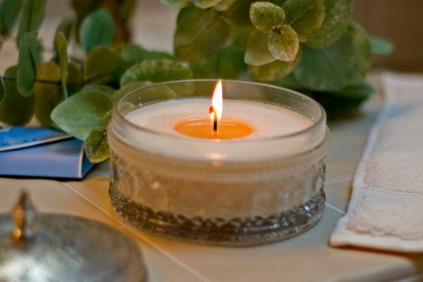 Candle on Bathroom Counter