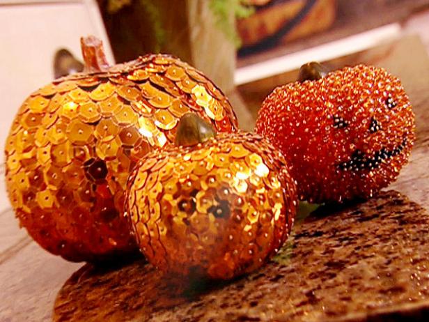 Orange Sequined and Beaded Pumpkins Orange Sequined and Beaded Pumpkins