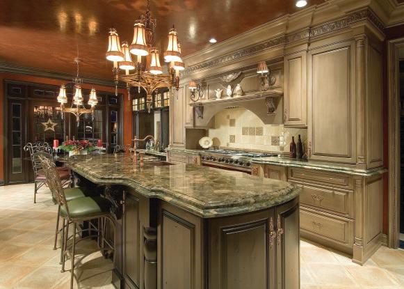Elegant Kitchen With Metallic Painted Ceiling