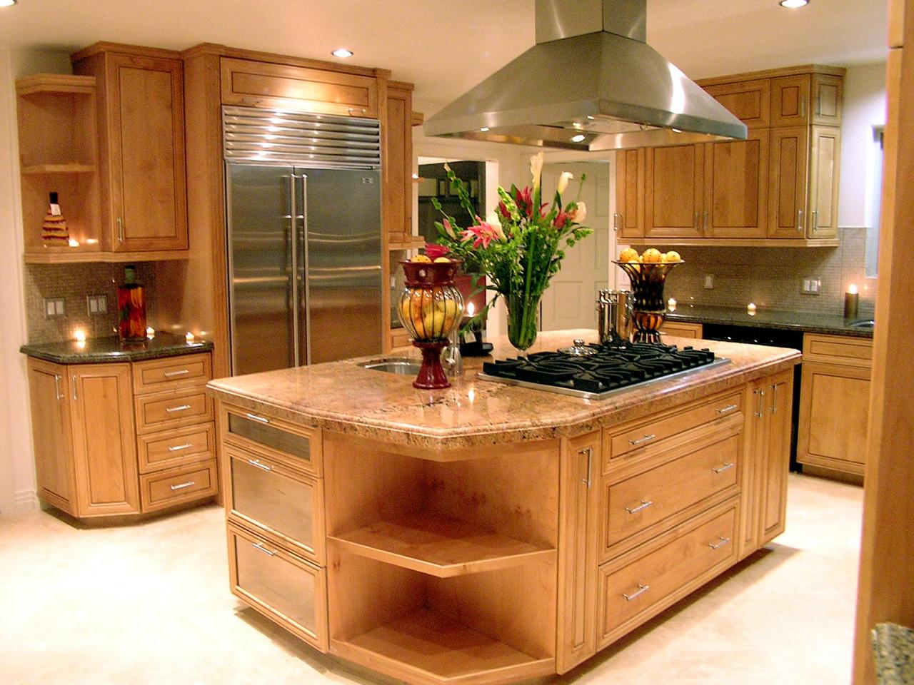 transitional design kitchen with beam