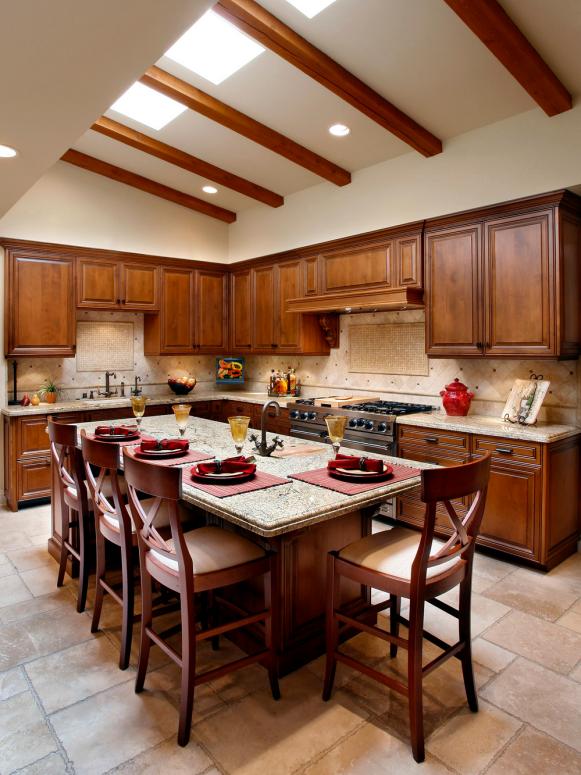 Brown Traditional Eat-In Kitchen With Exposed Beams Brown Traditional Eat-In Kitchen With Exposed Beams