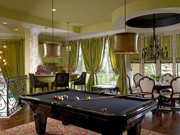 Game Room with Bronze Lampshade Chandeliers Game Room with Bronze Lampshade Chandeliers
