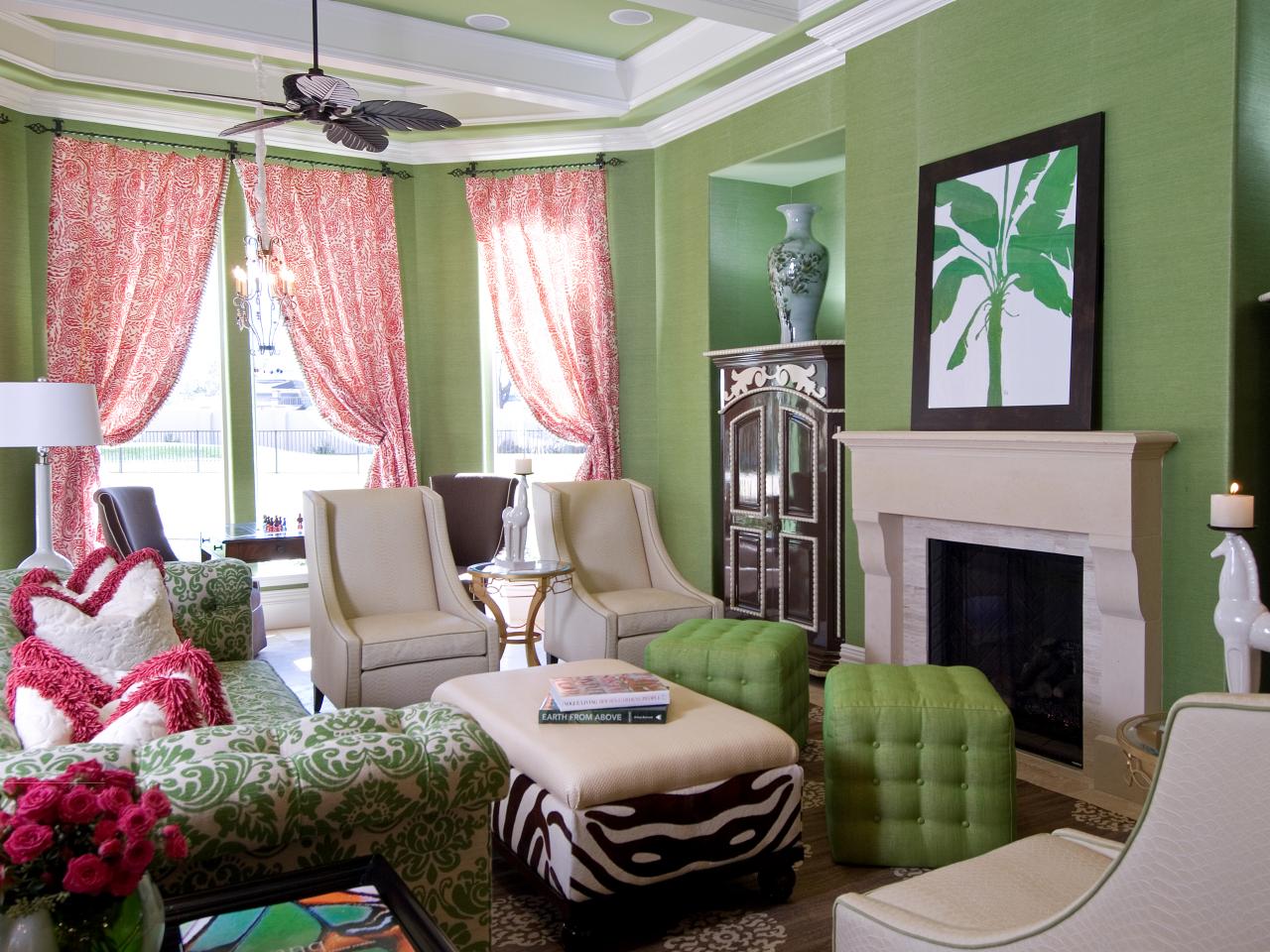 Pink and Green Living Room | HGTV