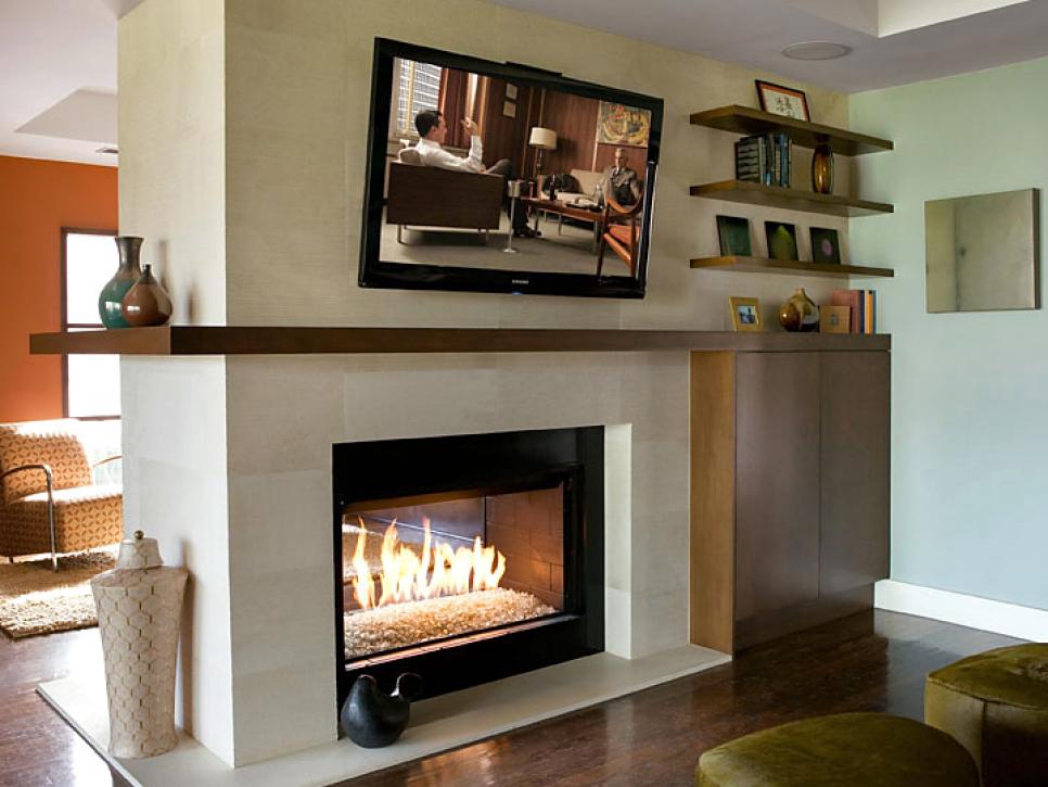 Neutral Contemporary Living Space With Double Sided Fireplace