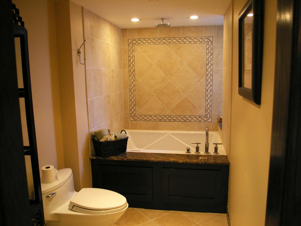 Traditional Bathroom With Neutral Tile and Black Accents