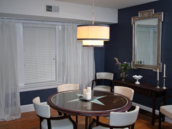 Navy Dining Room With Glass-Topped Table Navy Dining Room With Glass-Topped Table