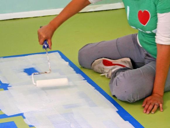 Paint a Topcoat for Faux Area Rug Paint a Topcoat for Faux Area Rug