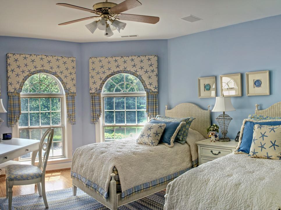 Blue and White Coastal-Themed Bedroom