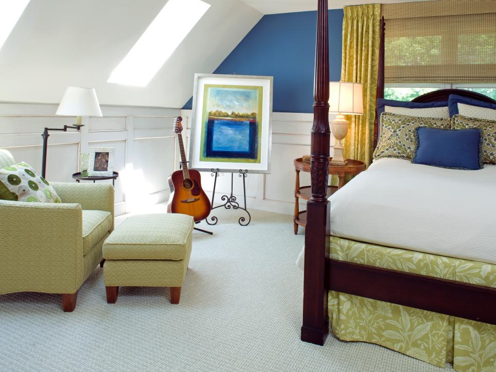 Traditional Bedroom with Blue Walls, White Trim and 4-Poster Bed