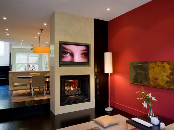 Red Modern Living Room With Fireplace Red Modern Living Room With Fireplace